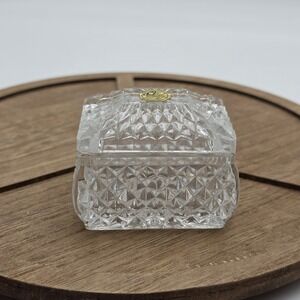 Vintage Cut Glass Lidded Trinket Jewelry Box Royal‎ Crystal Rock Italy 3"x2"